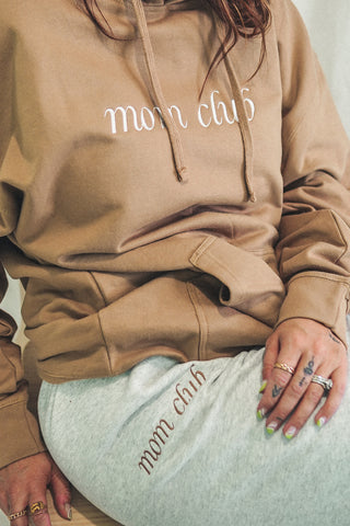 Mom Club Embroidered Brown Hoodie