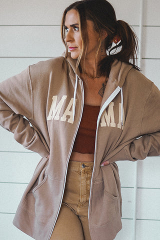 Mama Being a mom is Cool Brown Zip Up