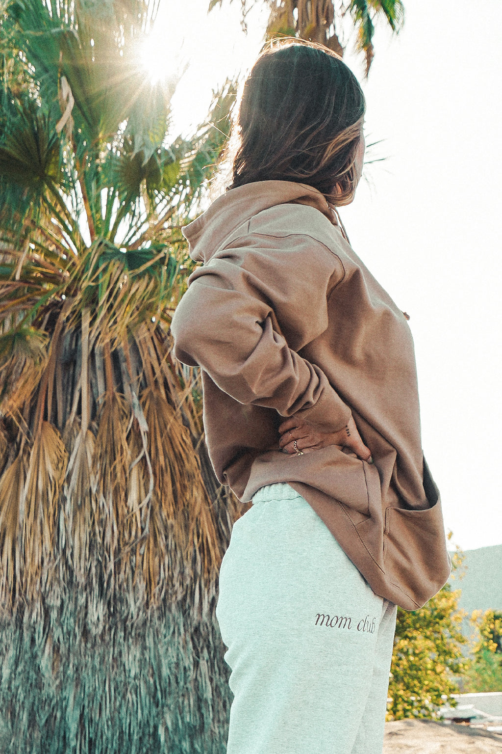 Mom Club Embroidered Brown Hoodie