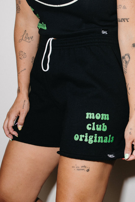 Mom Club Originals Daisy Face Black Sweatshorts