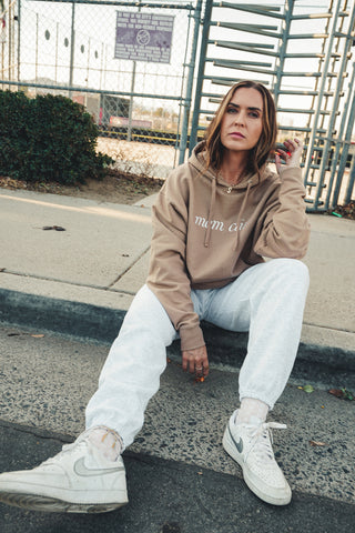 Mom Club Embroidered Brown Hoodie