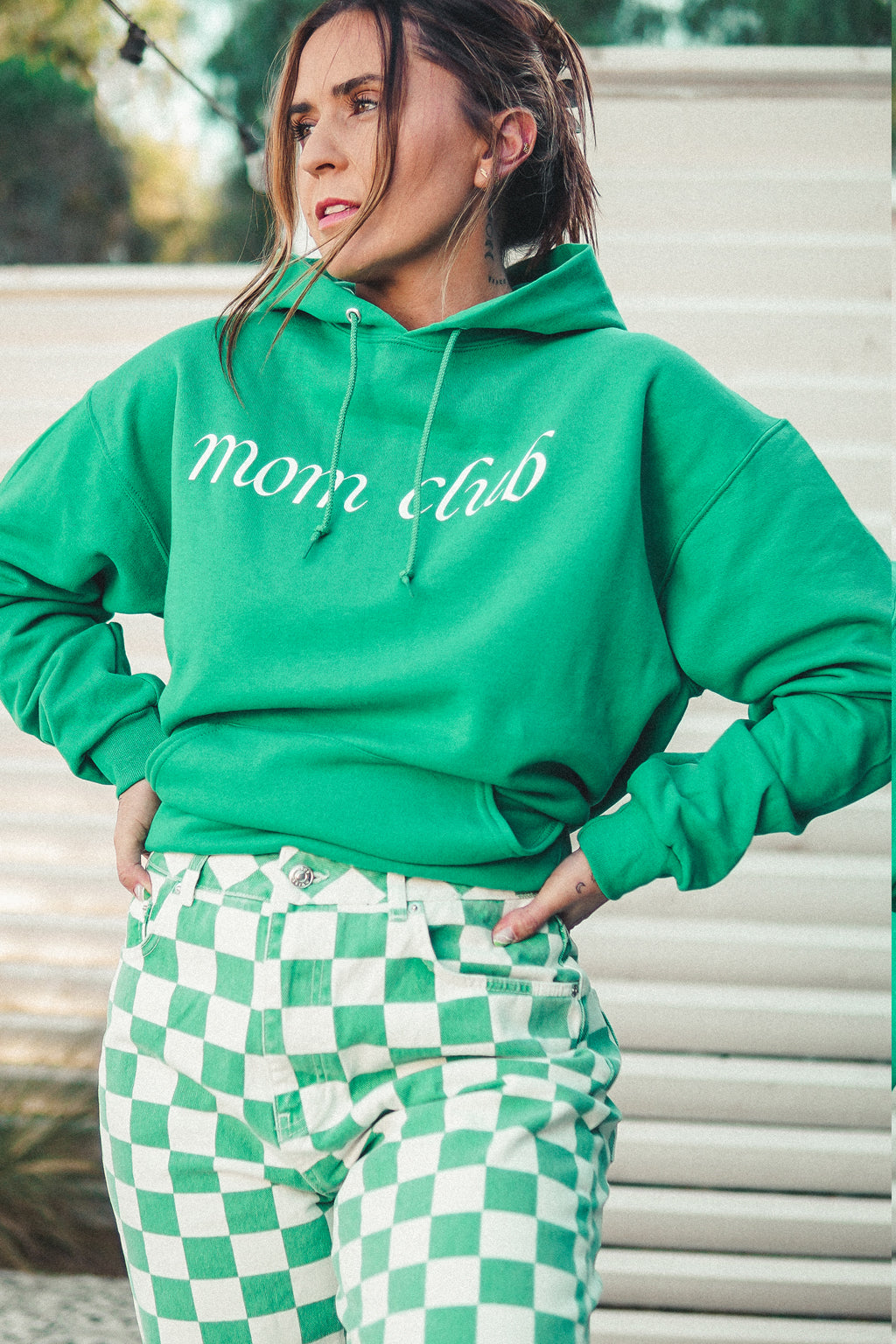 MOM CLUB Cursive Green Hoodie