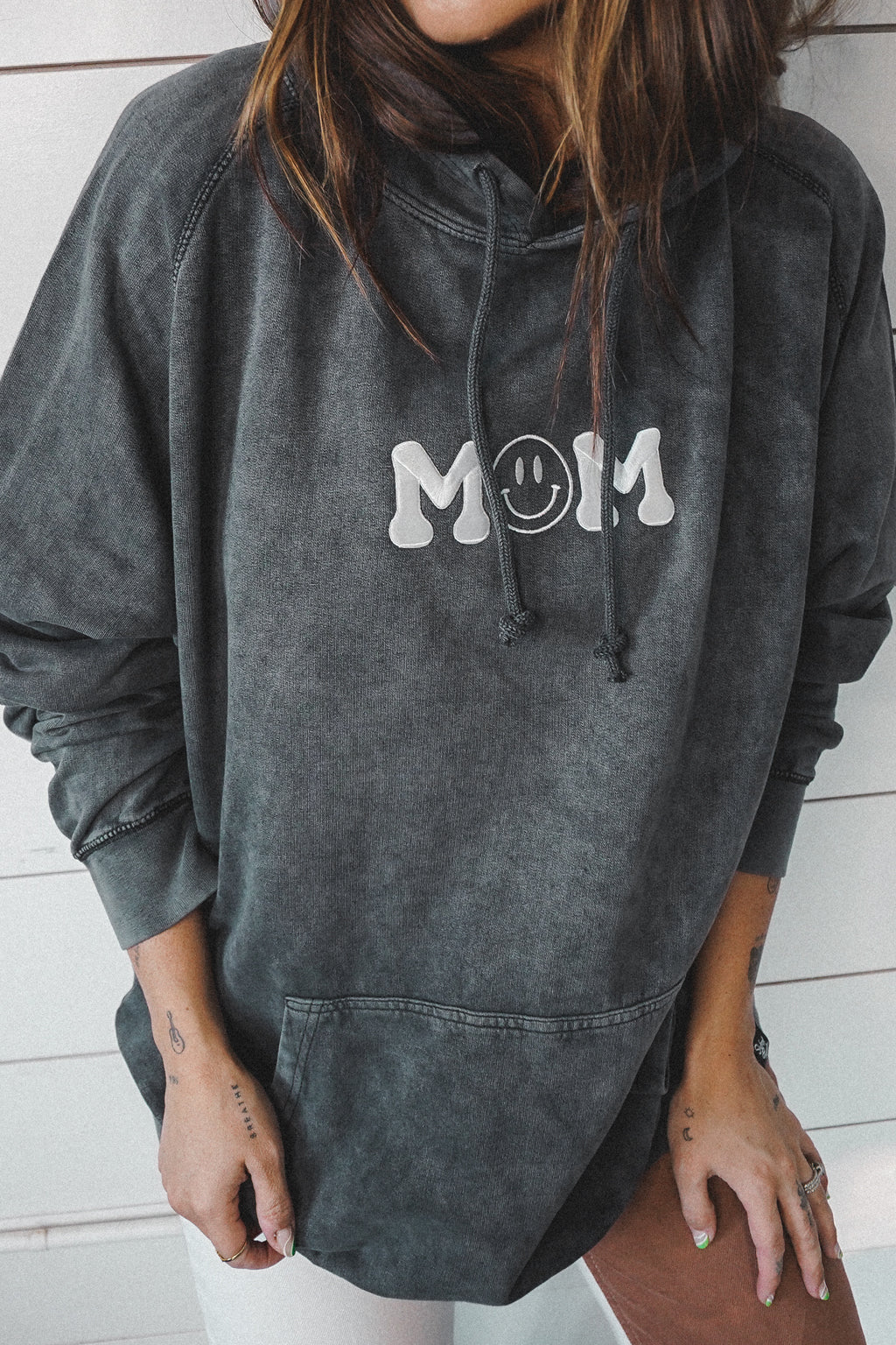 Happy Mom Embroidered Vintage Hoodie