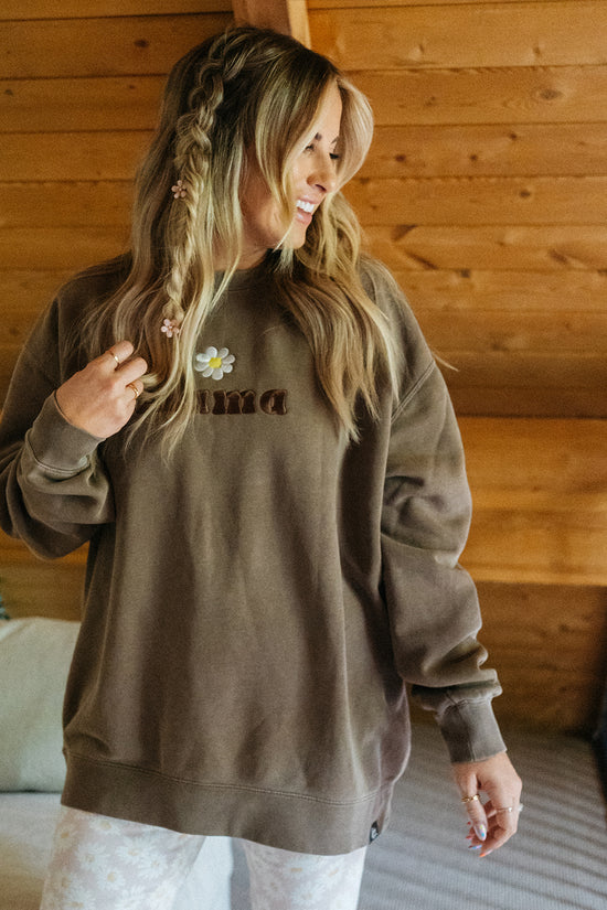 Load image into Gallery viewer, [KH+SF] MAMA Embroidered Brown Crewneck
