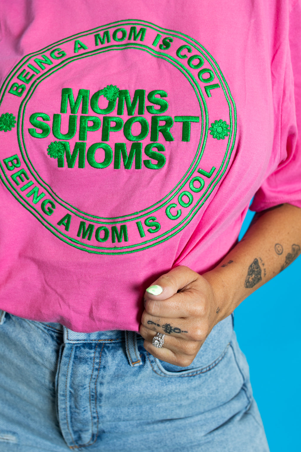 Moms Support Moms Embroidered Tshirt