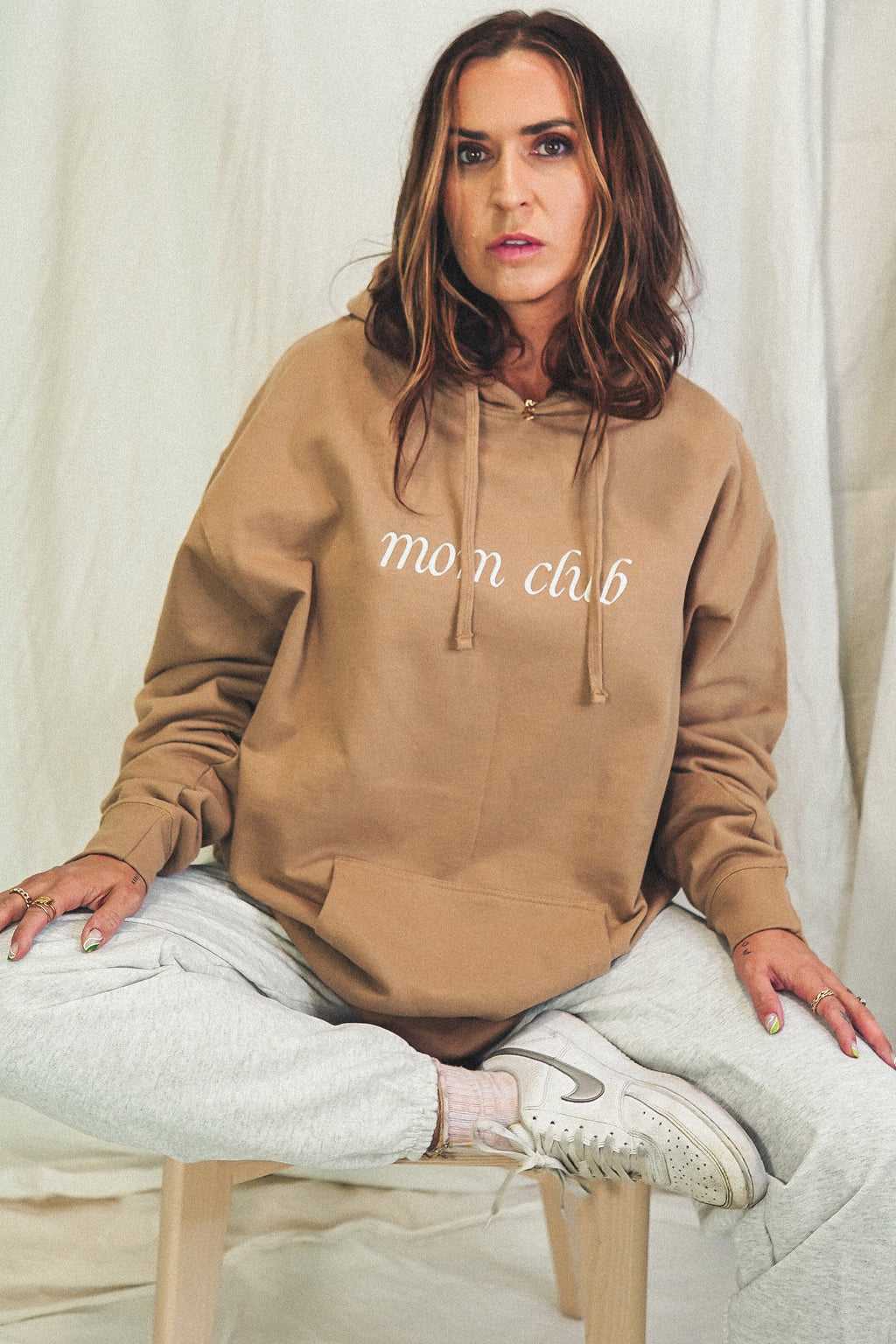Load image into Gallery viewer, Mom Club Embroidered Brown Hoodie
