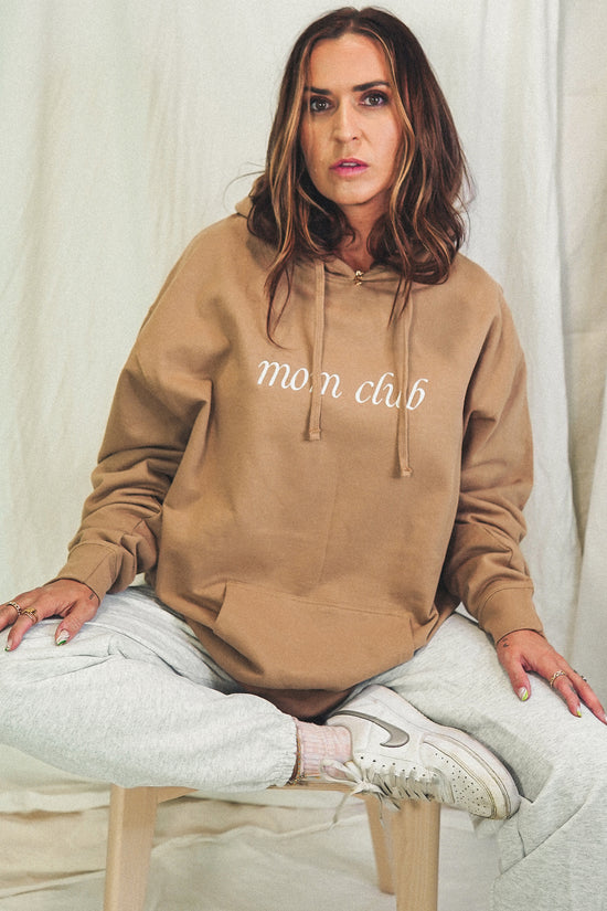 Mom Club Embroidered Brown Hoodie