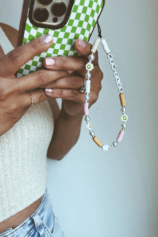 MOM CLUB pearl and daisy happy face phone strap